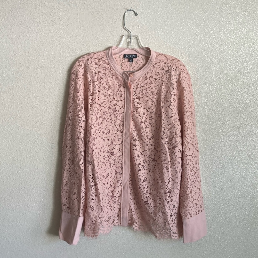 J.Crew Button-Up Lace Top in Mauve Blush (Size 18) - Picture 2 of 10
